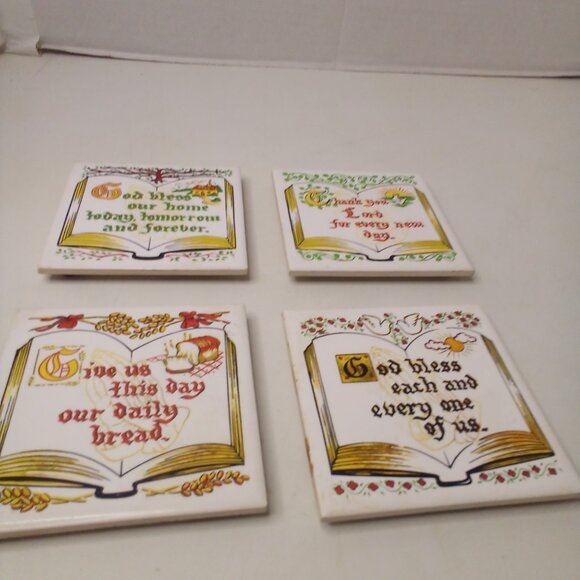 Vintage Ceramic Trivet Coaster Lot of 4 Bible Verse 4" - Picture 3 of 12